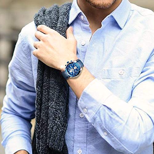 Relojes Hombres Cronógrafo Analógico Cuarzo Reloj Impermeable Deporte Reloj (Azul)