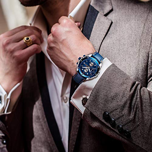 Relojes Hombres Cronógrafo Analógico Cuarzo Reloj Impermeable Deporte Reloj (Azul)