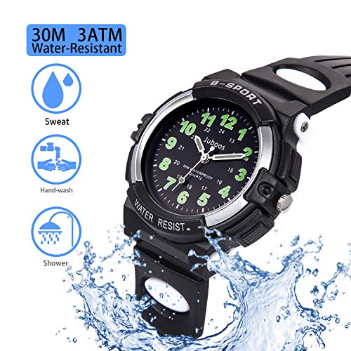 Relojes Niños, Reloj de Pulsera para Niños y Niñas Impermeable Reloj Deportivo de Cuarzo (Negro All)