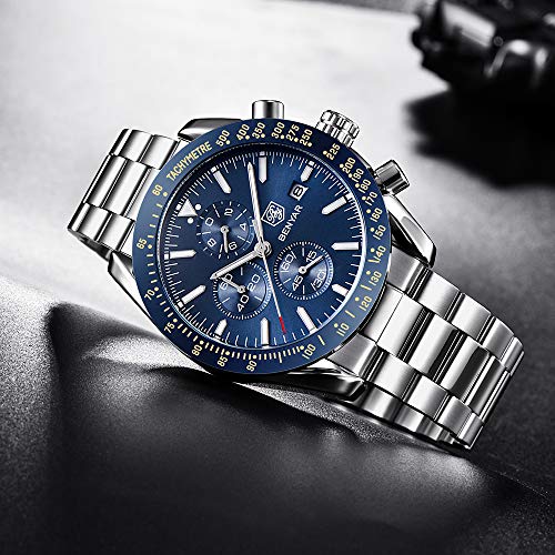 Relojes para Hombre BENYAR Cronografo Movimiento Cuarzo Relojes de Pulsera de Acero Inoxidable 3AMT Impermeable Diseño Casual de Negocios Regalo Elegante Relojes para Hombre BENYAR Cronografo Movimiento Cuarzo Relojes de Pulsera de Acero Inoxidable 3AMT Impermeable Diseño Casual de Negocios Regalo Elegante