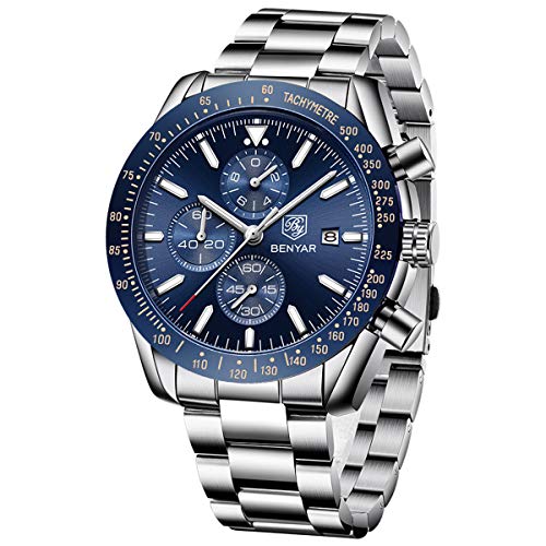 Relojes para Hombre BENYAR Cronografo Movimiento Cuarzo Relojes de Pulsera de Acero Inoxidable 3AMT Impermeable Diseño Casual de Negocios Regalo Elegante Relojes para Hombre BENYAR Cronografo Movimiento Cuarzo Relojes de Pulsera de Acero Inoxidable 3AMT Impermeable Diseño Casual de Negocios Regalo Elegante