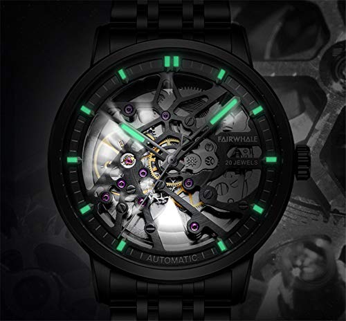 Relojes para Hombre Reloj De Pulsera Automático Mecánico Analógico De Negocios Moda Esfera Hueca Manos Luminosas Impermeable Correa De Acero Inoxidable Regalo Elegante para Hombres