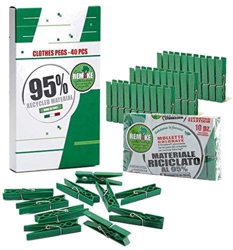 remake 40 Piezas - Pinzas Ropa Ecológico 95% con Plastico Reciclado, Talla Grande. Fuertes y a Prueba de Viento. Made in Italy remake 40 Piezas - Pinzas Ropa Ecológico 95% con Plastico Reciclado, Talla Grande. Fuertes y a Prueba de Viento. Made in Italy