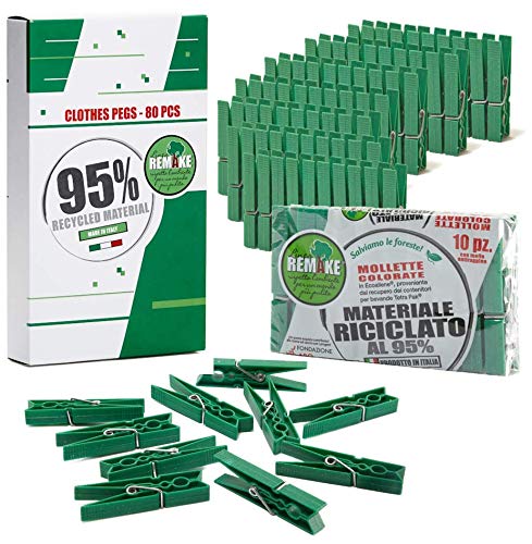 remake 80 Piezas - Pinzas Ropa Ecológico 95% con Plastico Reciclado, Talla Grande. Molde monobloque. Fuertes y a Prueba de Viento. Made in Italy remake 80 Piezas - Pinzas Ropa Ecológico 95% con Plastico Reciclado, Talla Grande. Molde monobloque. Fuertes y a Prueba de Viento. Made in Italy
