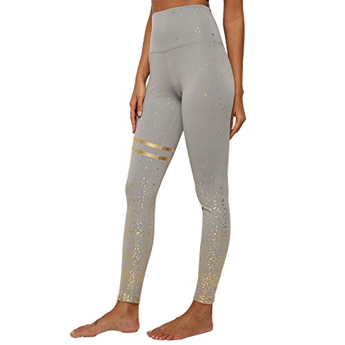 Remebe Pantalones de yoga de cintura alta para mujer Correr Correr Yoga Ejercicio Entrenamiento Gimnasio Deporte Pantalones elásticos de lámina dorada