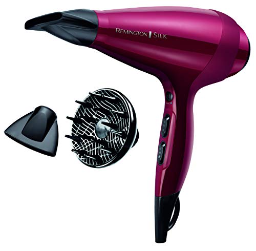 Remington AC9096 Silk - Secador de Pelo Profesional, Iónico, Difusor y Concentrador, 2400 W, Rojo