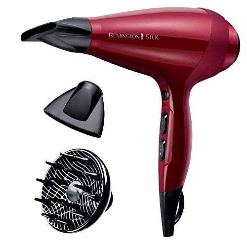 Remington AC9096 Silk - Secador de Pelo Profesional, Iónico, Difusor y Concentrador, 2400 W, Rojo