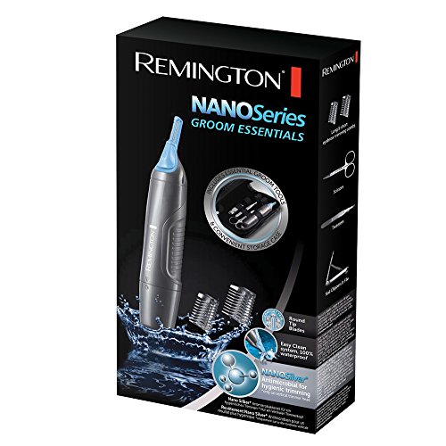 Remington NE3455 Nano Series Groom Essentials - Recortador facial con tijeras, lima y pinzas, color plata
