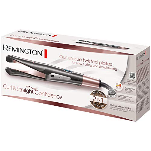 Remington S6606 Curl & Straight Confidence - Plancha de Pelo, Alisador y Rizador 2 en 1, Cerámica, Digital, Resultados Profesionales, Gris