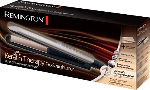 Remington S8590 Keratin Therapy Pro - Plancha de Pelo Profesional, Cerámica, Digital, Keratina, Aceite Almendras, Color Bronce
