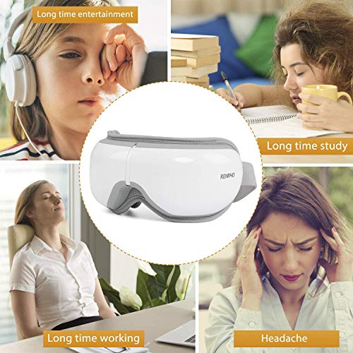 RENPHO masajeador de ojos, con calor compresión de aire presión masaje vibratorio, Bluetooth música, Plegable masajeador ocular para aliviar la tensión ocular Ojos secos Mejorar el sueño