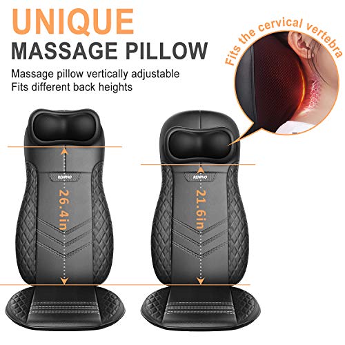 RENPHO Masajeador Espalda Electrico para Silla, Cojín de Masaje, Shiatsu Silla de Masaje con Calor para Toda la Espalda y Cuello, Altura Ajustable, Regalos para Padres, Uso en Casa y Oficina