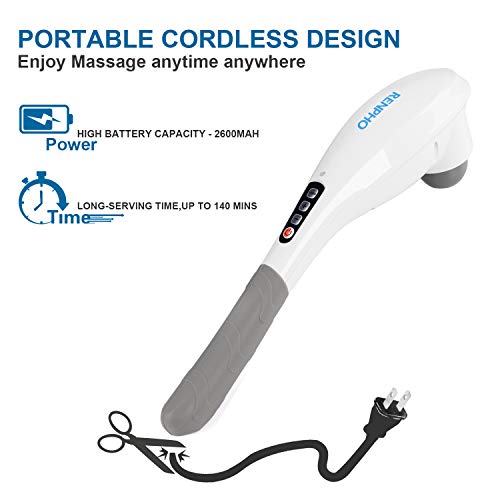 RENPHO Recargable Masajeador Inalámbrico de Percusión profunda para espalda, músculos, pie, cuello, hombro, pantorrilla - Alivio completo de los dolores corporales con 5 nódulos, Blanco RENPHO Recargable Masajeador Inalámbrico de Percusión profunda para espalda, músculos, pie, cuello, hombro, pantorrilla - Alivio completo de los dolores corporales con 5 nódulos, Blanco