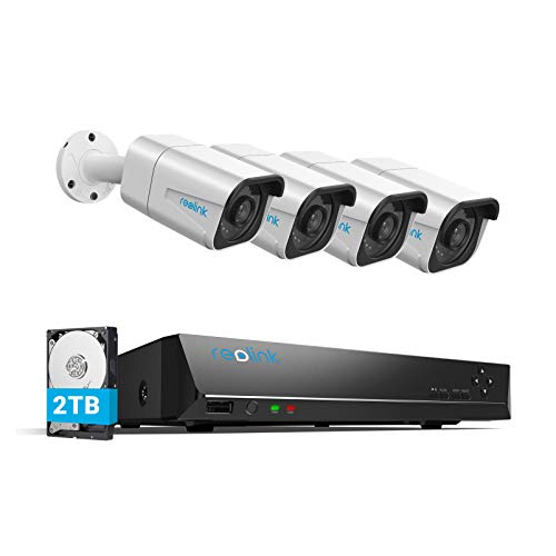 Reolink 4K Sistemas de Cámara Vigilancia PoE Exterior, Kit de Cámara Seguridad con 4X 8MP Cámaras IP PoE y 8 Canales 2TB HDD NVR para Grabación 24/7, Impermeable Visión Nocturna Audio, RLK8-800B4