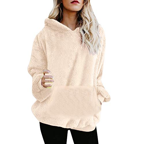 Reooly Liquidación Venta Mujer Sudadera con Capucha 2019 Suelta Tallas Grandes Jersey De Mujer Jersey Otoño Invierno Manga Larga Remata Abrigo Cálido (K-Beige,Large