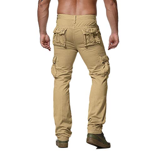 Reooly Pantalones Pitillo de Bolsillo Liso para Hombre Pantalones Ajustados Pantalones Casuales Pantalones Cortos(M-Khaki,Large)