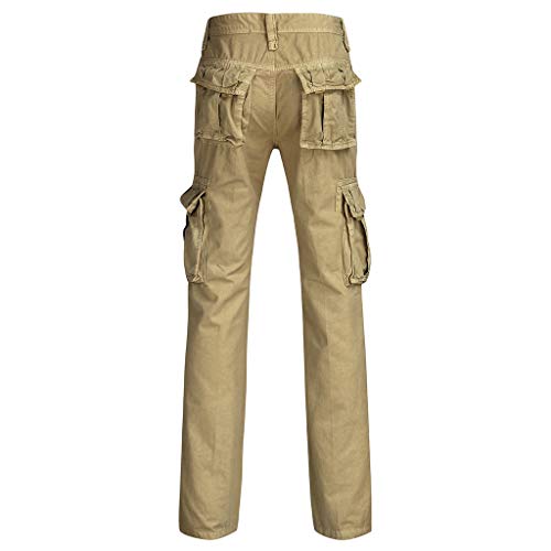 Reooly Pantalones Pitillo de Bolsillo Liso para Hombre Pantalones Ajustados Pantalones Casuales Pantalones Cortos(M-Khaki,Large)