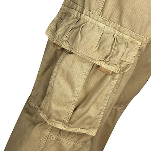 Reooly Pantalones Pitillo de Bolsillo Liso para Hombre Pantalones Ajustados Pantalones Casuales Pantalones Cortos(M-Khaki,Large)