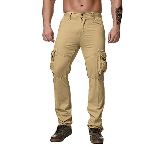 Reooly Pantalones Pitillo de Bolsillo Liso para Hombre Pantalones Ajustados Pantalones Casuales Pantalones Cortos(M-Khaki,Large)