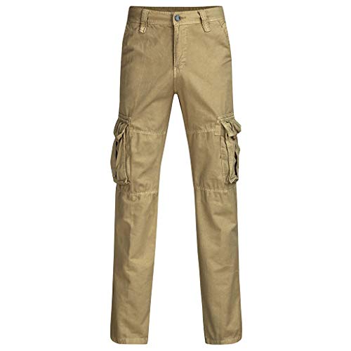 Reooly Pantalones Pitillo de Bolsillo Liso para Hombre Pantalones Ajustados Pantalones Casuales Pantalones Cortos(M-Khaki,Large)