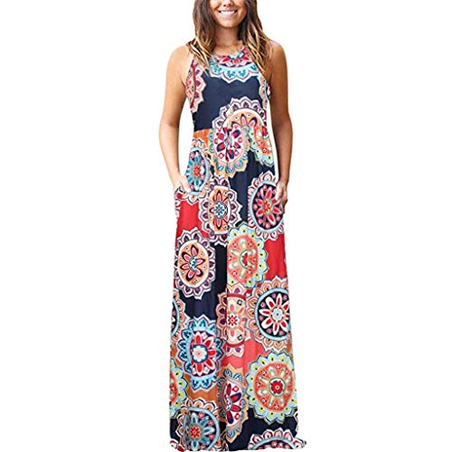 Reooly Sin mangas vestido maxi largo Con Impreso cuello o mangas casuales para Mujeres METRO F-naranja