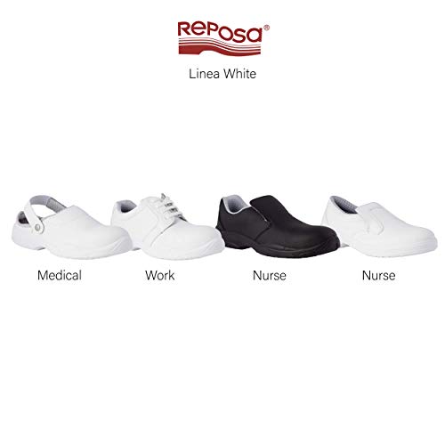 REPOSA Nurse Zapatos de Trabajo, Zapatos de Trabajo Cerrados Tipo mocasín con Puntera, Parte Superior de Microfibra Transpirable, Zapatos Sanitarios con Plantilla anatómica, Suela de PU