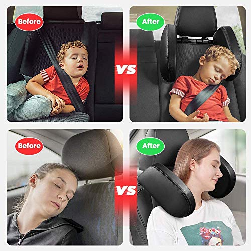 Reposacabezas de Coche, Apoyocabezas Lateral del Asiento de Coche Almohada de Viaje para Niños y Adultos Alivio del Dolor de Cabeza (Cuero)