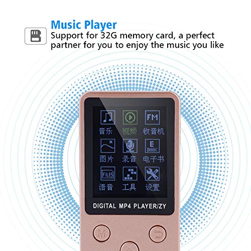 Reproductor MP4 portátil Soporte para tarjetas 32G Audio sin pérdidas Reproductor de MP3 Reproductor de medios/música/audio Modos múltiples con accesorios Negro y azul(Rosa roja)