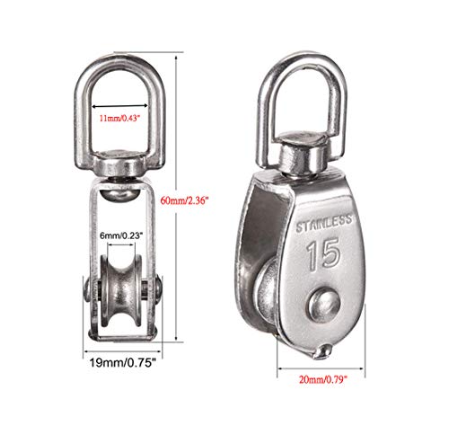 Repuhand 4 Piezas Poleas de Bloque de única Acero Inoxidable 304 Diseñado para su uso con Cuerda o Cable de Aplicación en Interiores y Exteriores M15