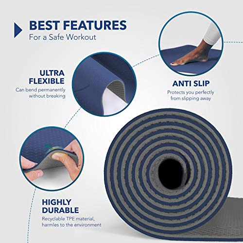 RE:SPORT Esterilla de Yoga, Pilates Antideslizante | Colchoneta de Gimnasia | Alfombrilla de Fitness y Deporte con Correa | 183 x 61 cm x 0,6 cm