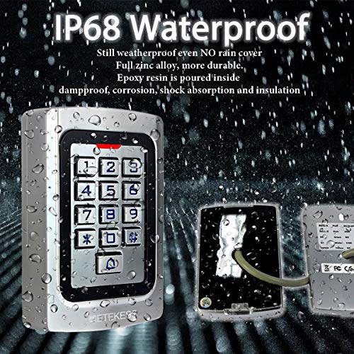 Retekess T-AC04 Control de Acceso Teclado Acceso Puerta Teclado Retroiluminado Numérico IP68 Código PIN 125KHz RFID Tarjeta Wiegand 26 para Tienda Almacén Edificio Empresa (Plata)