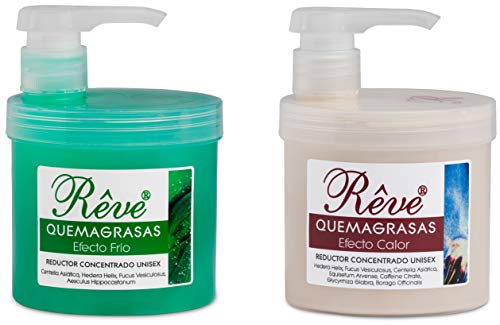 REVE PACK Quemagrasas Efecto Calor + Efecto Frio - Gel de crema reafirmante adelgazante anticelulÌtica potente reductora de abdomen, caderas y glúteos para hombre y mujer de 500 ml + 500 ml.