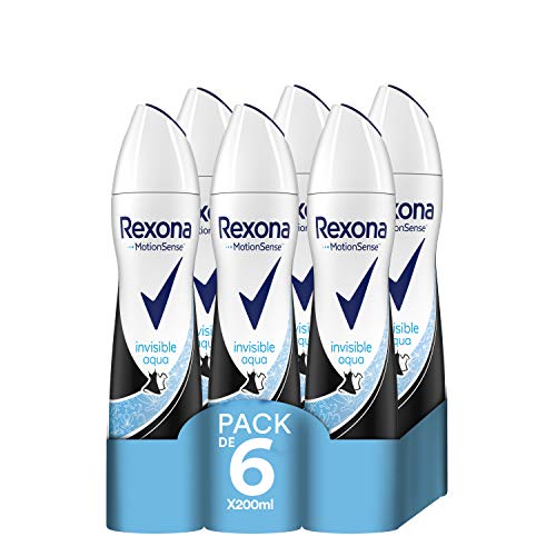 Rexona Invisible Aqua Antitranspirante Aerosol para Mujer Antimanchas, 0% Alcohol 200 ml - Pack de 6 x 200 ml, Total 1200 ml Rexona Invisible Aqua Antitranspirante Aerosol para Mujer Antimanchas, 0% Alcohol 200 ml - Pack de 6 x 200 ml, Total 1200 ml