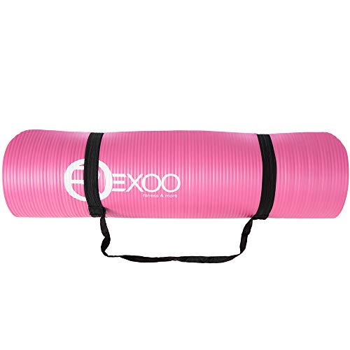 REXOO Esterilla Yoga Antideslizante Alfombrilla de Yoga Esterilla Pilates Esterilla Deporte, Fitness y Entrenamiento, con Correa de Hombro 183cm x 61cm 1,0cm, Color: Rose