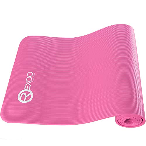 REXOO Esterilla Yoga Antideslizante Alfombrilla de Yoga Esterilla Pilates Esterilla Deporte, Fitness y Entrenamiento, con Correa de Hombro 183cm x 61cm 1,0cm, Color: Rose