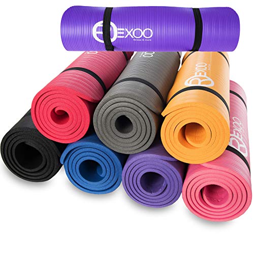 REXOO Esterilla Yoga Antideslizante Alfombrilla de Yoga Esterilla Pilates Esterilla Deporte, Fitness y Entrenamiento, con Correa de Hombro 183cm x 61cm 1,0cm, Color: Rose