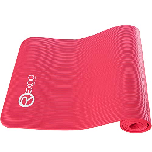 REXOO Esterilla Yoga Antideslizante Alfombrilla de Yoga Esterilla Pilates Esterilla Deporte, Fitness y Entrenamiento, con Correa de Hombro 183cm x 61cm 1,0cm, Color: Rojo