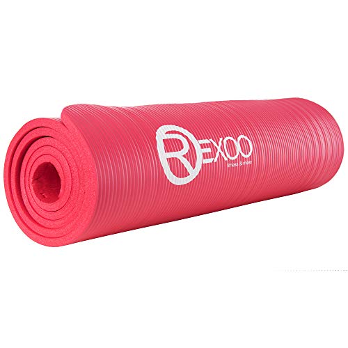 REXOO Esterilla Yoga Antideslizante Alfombrilla de Yoga Esterilla Pilates Esterilla Deporte, Fitness y Entrenamiento, con Correa de Hombro 183cm x 61cm 1,0cm, Color: Rojo