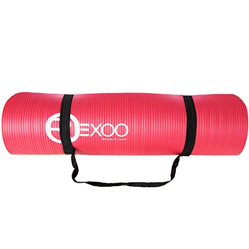 REXOO Esterilla Yoga Antideslizante Alfombrilla de Yoga Esterilla Pilates Esterilla Deporte, Fitness y Entrenamiento, con Correa de Hombro 183cm x 61cm 1,0cm, Color: Rojo