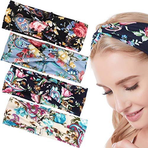 REYOK 4 Piezas Boho Botones Nudo Diademas Retorcido Criss Cross Banda para el Cabello Para Mujer Turbante Bohemia Elástica De Estampado De Flores Cinta Para El Pelo REYOK 4 Piezas Boho Botones Nudo Diademas Retorcido Criss Cross Banda para el Cabello Para Mujer Turbante Bohemia Elástica De Estampado De Flores Cinta Para El Pelo
