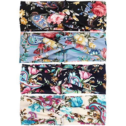 REYOK 4 Piezas Boho Botones Nudo Diademas Retorcido Criss Cross Banda para el Cabello Para Mujer Turbante Bohemia Elástica De Estampado De Flores Cinta Para El Pelo REYOK 4 Piezas Boho Botones Nudo Diademas Retorcido Criss Cross Banda para el Cabello Para Mujer Turbante Bohemia Elástica De Estampado De Flores Cinta Para El Pelo