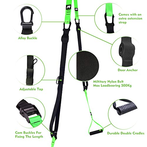 RHINOSPORT Juego de Entrenamiento de suspensión con Anclaje para Puerta Ajustable para Gimnasia en casa Adecuado para Viajes y para el Entrenamiento en Interiores y Exteriores RHINOSPORT Juego de Entrenamiento de suspensión con Anclaje para Puerta Ajustable para Gimnasia en casa Adecuado para Viajes y para el Entrenamiento en Interiores y Exteriores