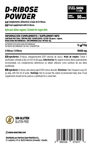 Ribosa en Polvo de HSN | Suplemento para Energía | Energizante Natural + Rendimiento Deportivo | Vegano, Sin Gluten, Sin Lactosa, 500gr Ribosa en Polvo de HSN | Suplemento para Energía | Energizante Natural + Rendimiento Deportivo | Vegano, Sin Gluten, Sin Lactosa, 500gr