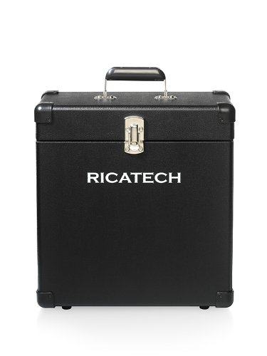 Ricatech RC0042 - Estuche de almacenamiento de vinilos, caja con bisagras de 12" para almacenar de discos, admite hasta 30 LPs y singles, Color Negro