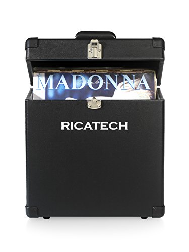 Ricatech RC0042 - Estuche de almacenamiento de vinilos, caja con bisagras de 12" para almacenar de discos, admite hasta 30 LPs y singles, Color Negro