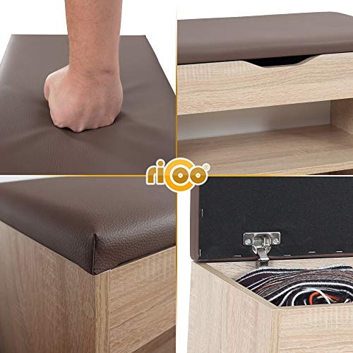 RICOO WM032-ES-B Banco Zapatero 60x42x30cm Armario Interior con Asiento Organizador Zapatos Mueble recibidor Perchero Madera Roble marrón