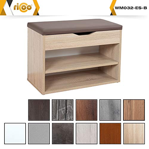 RICOO WM032-ES-B Banco Zapatero 60x42x30cm Armario Interior con Asiento Organizador Zapatos Mueble recibidor Perchero Madera Roble marrón