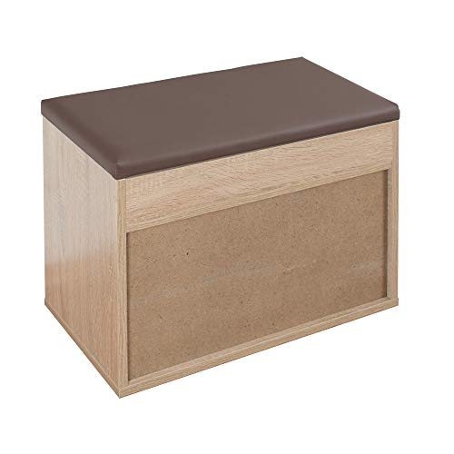 RICOO WM032-ES-B Banco Zapatero 60x42x30cm Armario Interior con Asiento Organizador Zapatos Mueble recibidor Perchero Madera Roble marrón