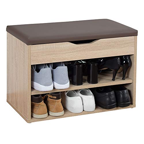 RICOO WM032-ES-B Banco Zapatero 60x42x30cm Armario Interior con Asiento Organizador Zapatos Mueble recibidor Perchero Madera Roble marrón