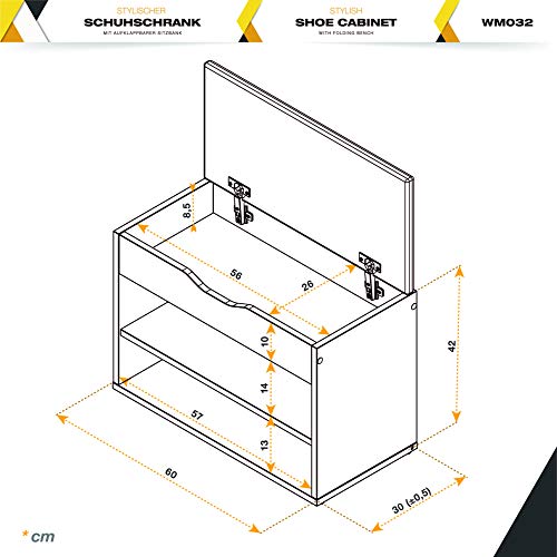 RICOO WM032-ES-B Banco Zapatero 60x42x30cm Armario Interior con Asiento Organizador Zapatos Mueble recibidor Perchero Madera Roble marrón